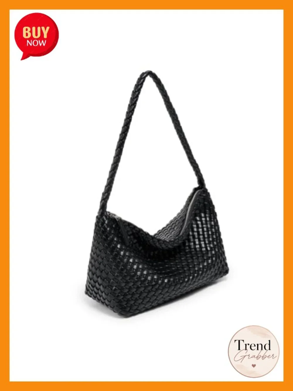 Small Woven Hobo Shoulder Bag Faux Leather Handmade Zip Purse